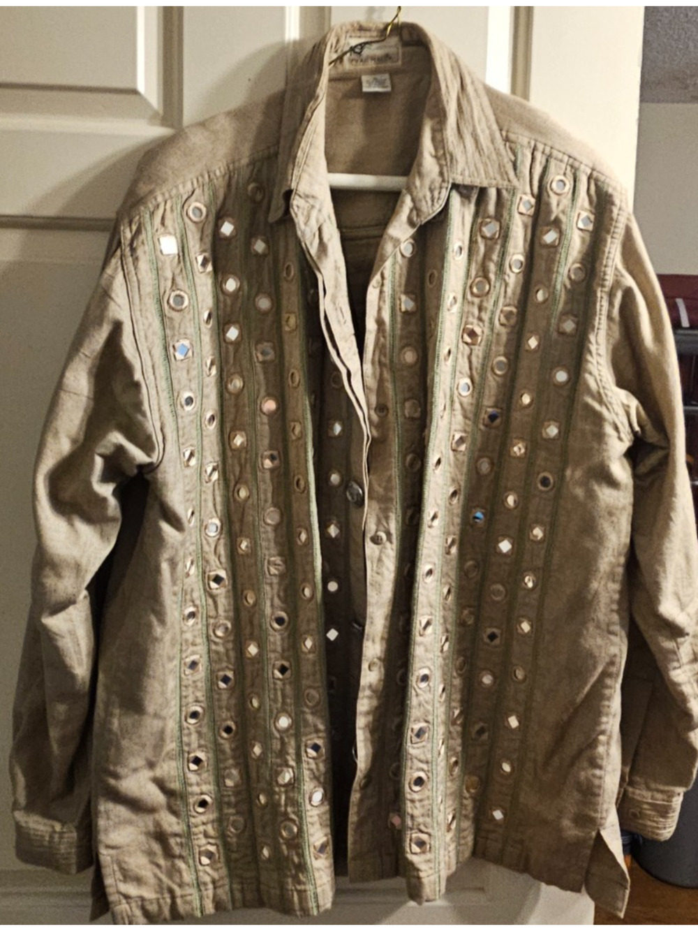 90s Yak Magik Shacket Women's Sz XL Artsy Unique Bling All Cotton, Khaki color